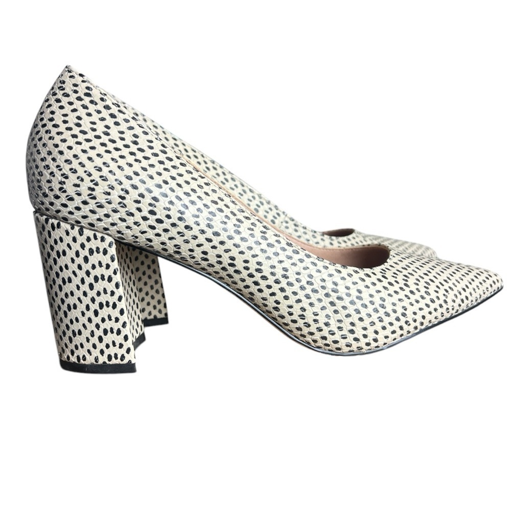 Chelsea & Violet "Maria" Cream & Black Spotted Block Heel Womens Size 8.5